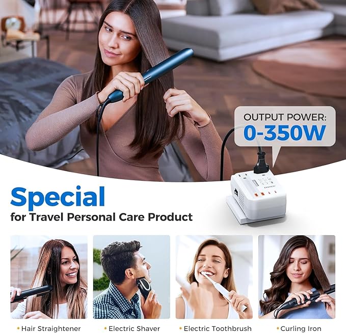 Upgraded 2000W Voltage Converter US to Europe for Hair Dryer - 220V to 110V Converter for European Travel, Power Converter Adapter Combo with 2 PD/QC & UK/AU/US/IT/European Travel Plug Adapters