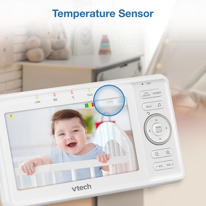 VTech Video Baby Monitor VM5263, 5" HD LCD, Pan-Tilt-Zoom, White