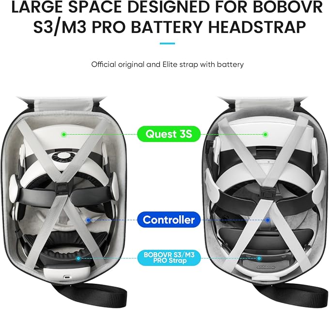 sarlar Hard Carrying Case for Meta Quest 3/3S/Oculus Quest 2/Pimax Dream Air, Large Space for BOBOVR S3 Pro/M3 Pro/Kiwi Design Battery Head Strap All Accessories, Ideal for Travel Home Storage