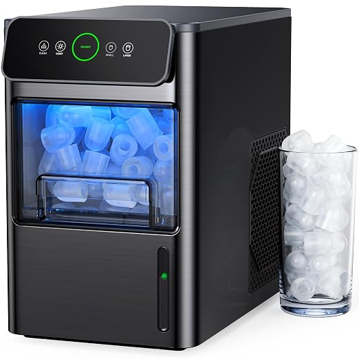 Silonn Portable Countertop Ice Maker - 20lbs of Bullet Ice per Day, Makes Ice in 6 Minutes, Stainless Steel with Visible Water Level Window, Ideal for Kitchen, Office, and Camping
