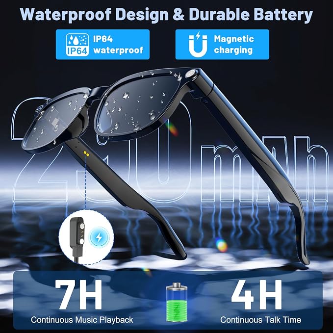 Smart Glasses with Camera, AI Translation Glasses Support 140+ Languages, 1080P Hands-Free Video Recording, IP65 Waterproof Bluetooth Glasses with Voice Assistant for Hiking Vlogging Business