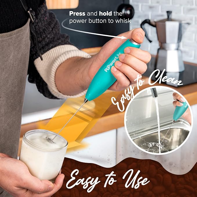 PowerLix Powerful Handheld Milk Frother With Stand Battery Operated Foam Maker Frother Wand For Coffee (A Black) (No Stand Aqua)