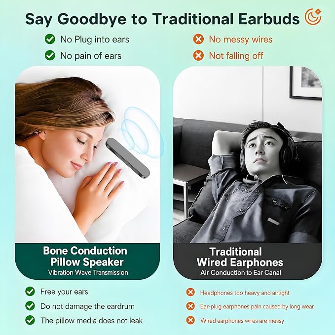 Under Pillow Speaker with Bluetooth, Memory Card Playback, Timer Function/Volume Control, Deep Base Flat Soft Design for Sleep and Bedtime Entertainment(Inky)