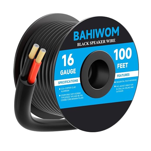 16 Gauge Speaker Wire 100 Feet CL3 Related CCA Black Cable with 2 Conductors for Outdoor Direct Burial Backyard Garden Home Car in-Wall Speaker