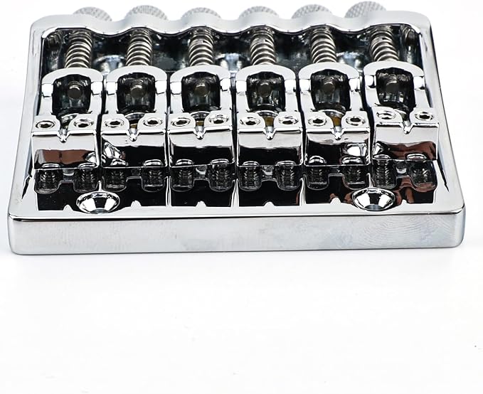 Zinc Alloy Headless Electric guitar Bridge，6 String Fixed Bridge - String Spacing 10.5mm(13/32")，Fits for 6-String Headless Electric Guitar Replacement Parts（Chrome）