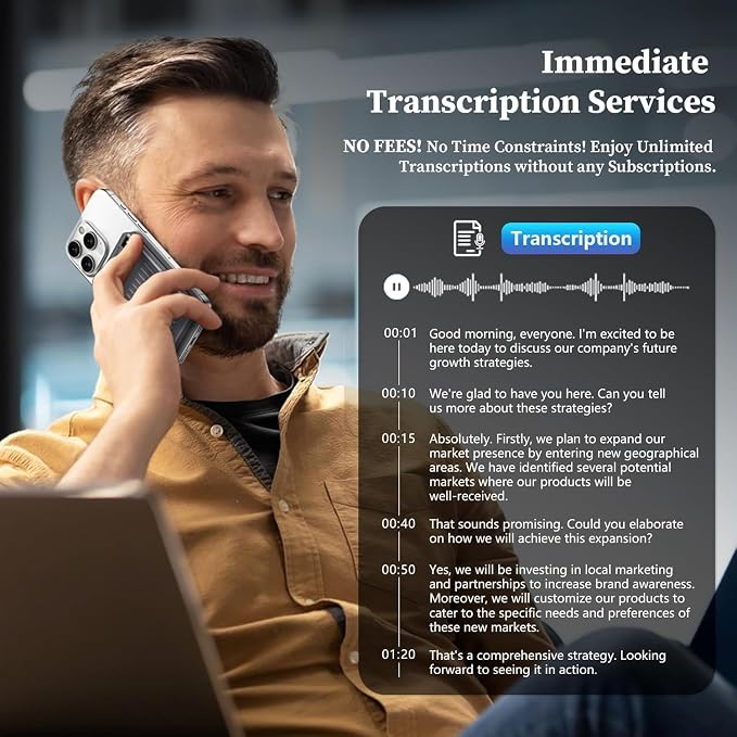 AI Voice Recorder: 64GB with Free Transcription & AI Summary, APP & Web Control, 121 Languages, Wireless Charging for Meetings