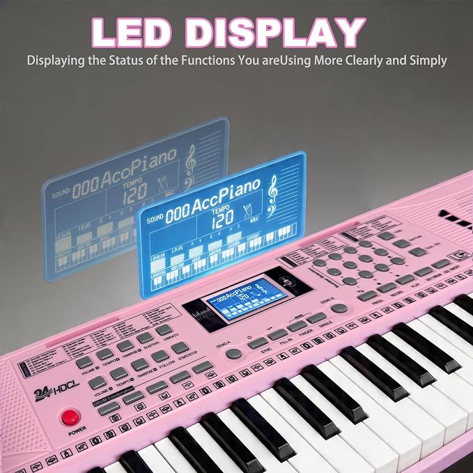 61 Key Electronic Keyboard, Kids Portable Music Keyboard with 100 Tones & Rhythms, Recording & Programming, Gift for Children Early Education Beginners, Pink