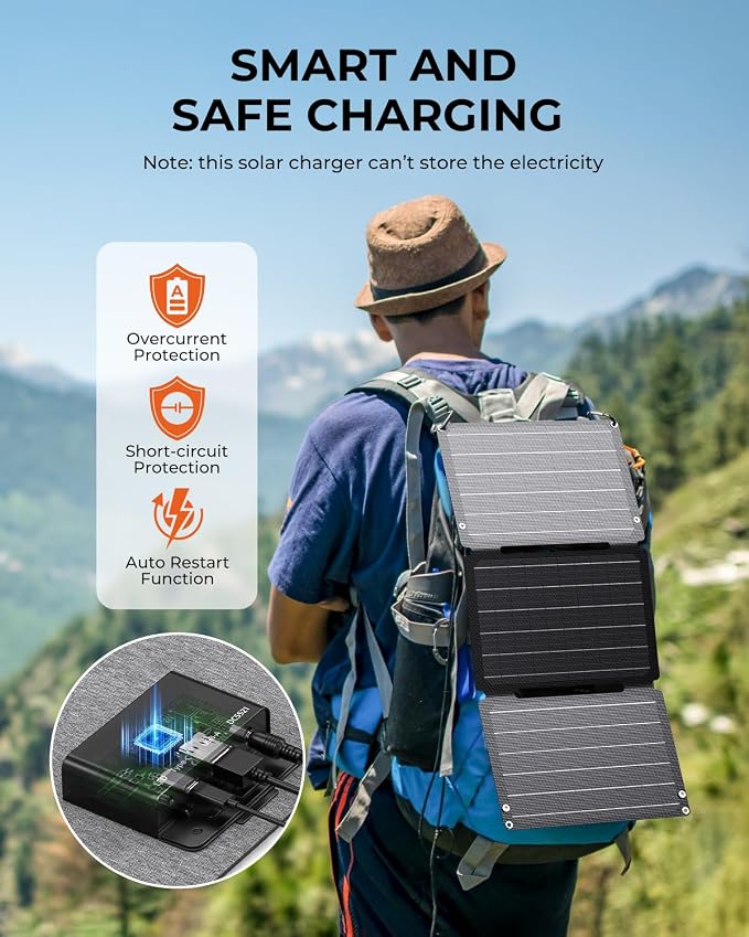 BigBlue 30W Solar Panel Charger with Fast Charging USB-A, USB-C and DC Ports, IP68 Waterproof, Portable Folding Solar Charger Compatible with iPhone, iPad, Samsung, LG, Power Banks, Power Station