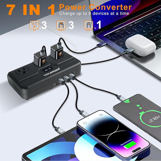 Yinleader 220V to 110V Voltage Converter US to Europe Travel Adapter for Hair Straightener/Curling Iron Step Down Transformer with USB-C (20W PD) Charging and UK/AU/EU Worldwide Plug Adapter (Black)