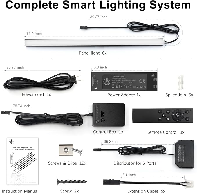 VST Smart Under Cabinet Lighting 6 Bars - UL Listed CRI 93+ Adjustable Strip Lights, Alexa & Google Home Compatible, App/Voice/Hand Wave Control for Kitchen Cabinets & Closets