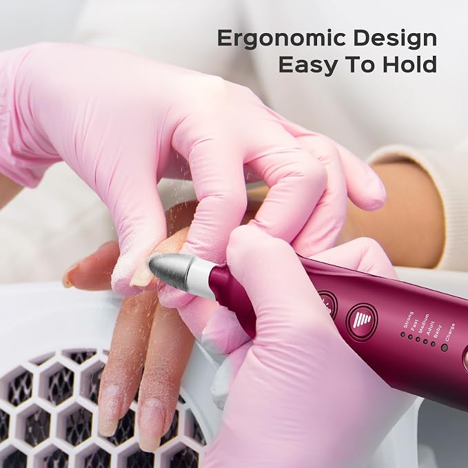 COSLUS C30 Professional Manicure Pedicure Kit, 5-in-1 Electric Nail File for Toenail Hand Feet - Standard Grinder for Basic Nails Care, Cordless, 5 Speed, for Men Women Seniors Home Salon, Red