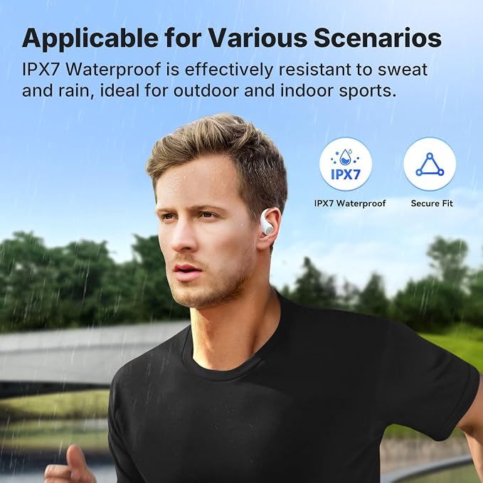 EarFun OpenJump Open Ear Headphones, Wireless Earbuds with Ergonomic Earhook, Hi-Res Sound, LDAC, 4 Mics ENC Call, 42H Playtime, Multipoint Connection, IPX7 Waterproof, Snug Fit for Workout, White