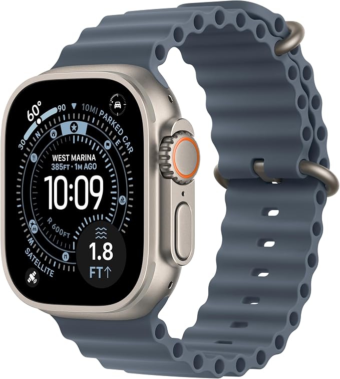 Apple Watch Band - Ocean Band - 49mm - Anchor Blue - One Size - Natural Titanium Finish