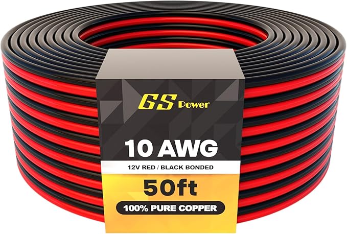 GS Power OFC Pure Copper 10 Gauge Wire 50ft Oxygen Free, Electrical 12v Primary Hi-Fi Speaker Cable, 10AWG for Amplifier, Solar Panel, Automotive, Battery Cable, Stereo, Car, Home Theater, RV Power