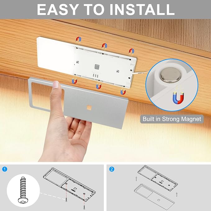 Under Counter Lights for Kitchen, Plug in Linkable LED Dimmable Hard Wired Under Cabinet Lighting for Kitchen Counter Closet, 3000K/4000K/5000K, 0.28 inch Ultra Thin, 3-in-1, Silvery, ETL