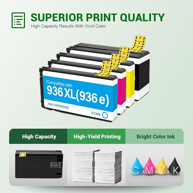 936XL 9125e 936 Ink Cartridges Combo Pack: Replacement for HP 936e 936 Ink Cartridges for HP Printers OfficeJet Pro 9125e 9120e 9730e 9135e 9130e 9130 9130b 9128e 9122e 9110b 9120b Series