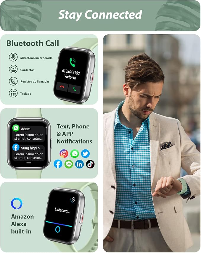 Tensky Smart Watch for Men Women(Call Receive/Dial), Alexa Built-in, 1.8" Touch Screen Fitness Tracker with Heart Rate Sleep Tracking, 100 Sports Modes, 5ATM Waterproof Smartwatch for Android iPhone