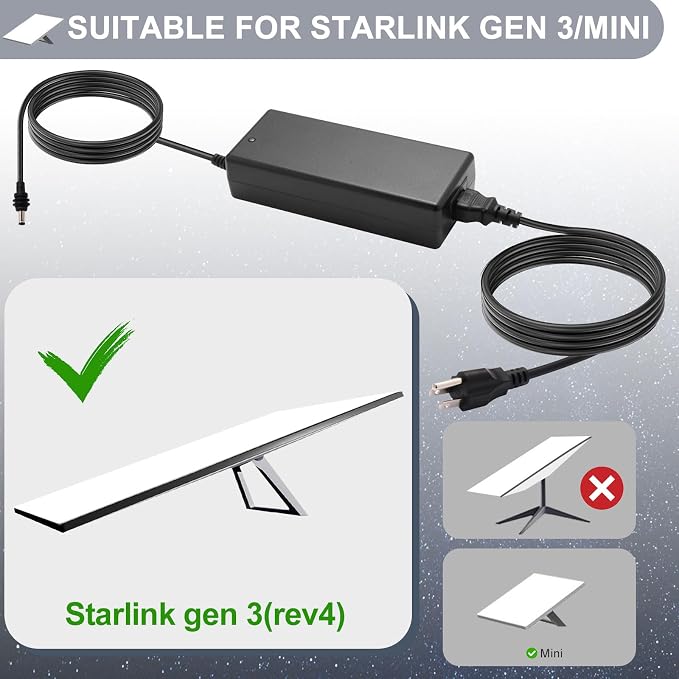 48V Power Supply for Starlink Gen 3 & Mini, AC/DC Charger with Power Cord, 144W Adapter Replacement Accessory, Compatible with Standard Gen 3 and Mini Systems