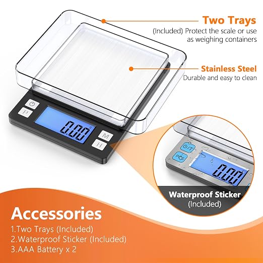 BOMATA 0.01g High Precision Jewelry Scale, 1000g Digital Gram Scale with Hold, Tare & Counting Function, Small & Portable Design for Gold, Bullion, Coins, Gemstones & Crafts, Black