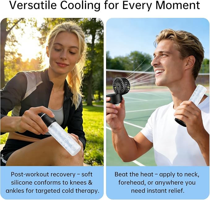 2-in-1 Handheld Fan & Portable Ice Therapy Cup, 7000 RPM Cooling Fan with Long-Lasting Cold Retention, Rechargeable Personal Fan & Cold Compress for Neck, Body, Heatstroke, Sports Recovery