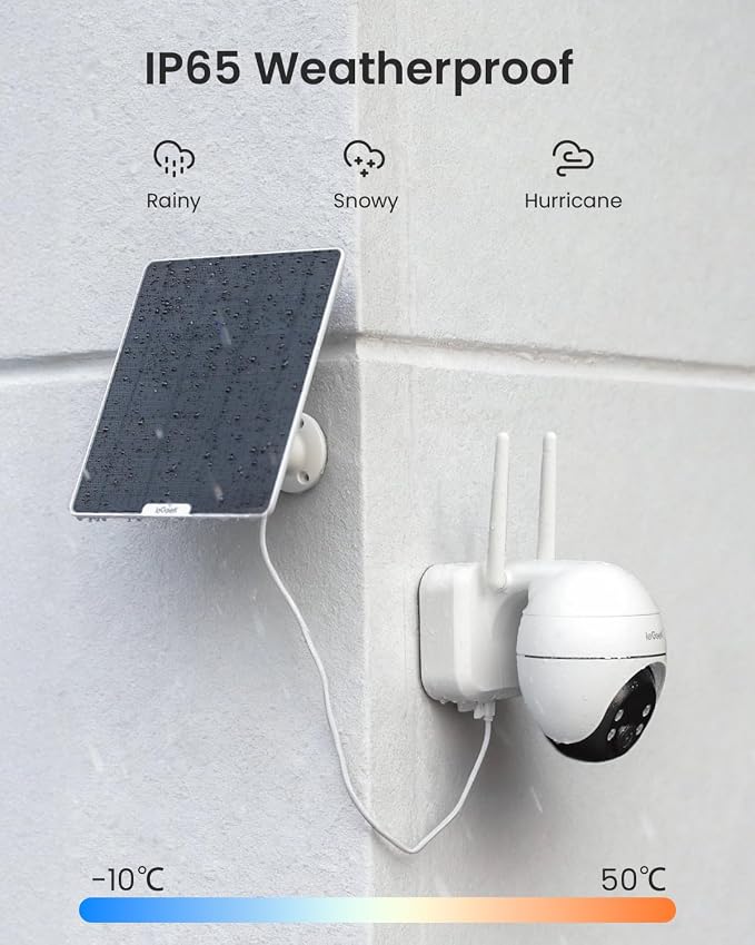 ieGeek Solar Security Cameras Wireless Outdoor, WiFi Surveillance Camera with Solar Panel & 9000mAh Battery, 24/7 Recording, 360° Panoramic View, Auto Tracking, 2K Color Night Vision, No Subscription