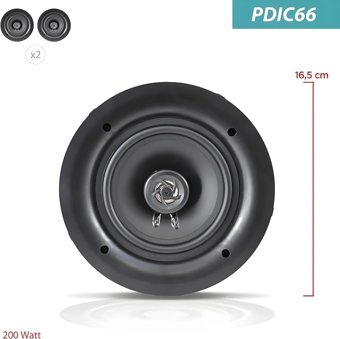 Pyle 6.5” 2-Way Midbass Speakers - Pair of In-Wall/In-Ceiling Woofer Speaker System 1/2'' High Compliance Polymer Tweeter Flush Mount Design w/ 60Hz - 20kHz Frequency Response 200 Watts Peak - PDIC66