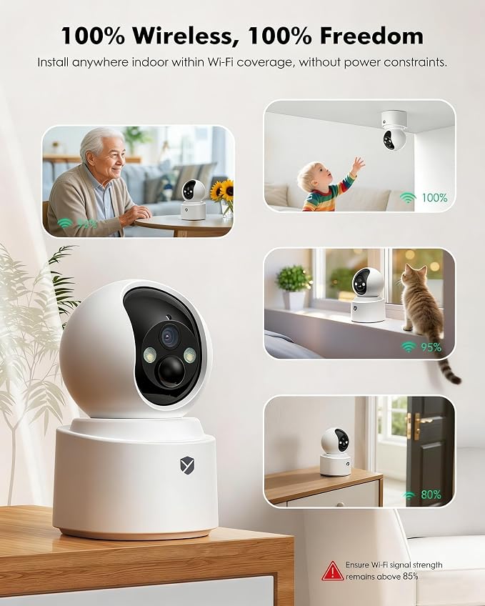 Battery Powered Indoor Camera Wireless for Home Monitoring, Rechargeable Pet Camera with 2-Way Audio, 360° PTZ, 2.5K Color Night Vision, Dual-Band WiFi, TF/Cloud Storage, Dog & Cat Cam with phone app