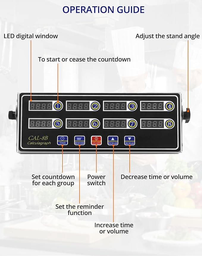 QWORK Digital Kitchen Timer - 8-Channel Multi-Timer with Waterproof Panel, Adjustable Volume