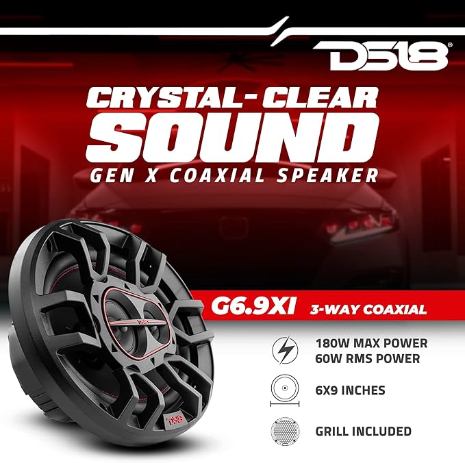 DS18 G6.9Xi GEN-X 6x9 3-Way Coaxial Speakers 180 Watts 4-Ohm with Mylar Dome Tweeters - Grill Included - Full Range Speaker Great for Car Stereo Sound System - Pair