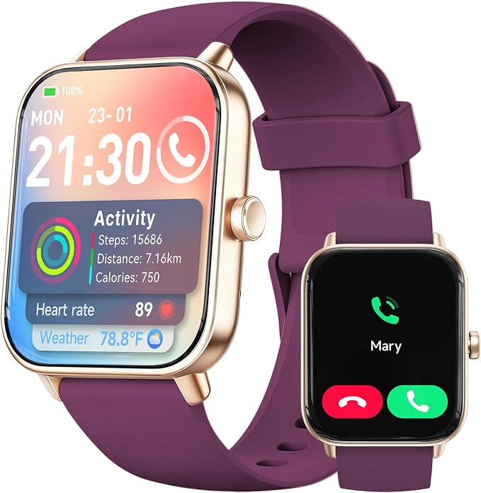 Smart Watches for Women,1.85 inch AMOLED Touchscreen for Android & iPhone Alexa Built-in Bluetooth Calls,Fitness Watch 110+ Sport Modes Heart Rate/Sp02/Sleep/Calories Monitor IP68 Waterproof