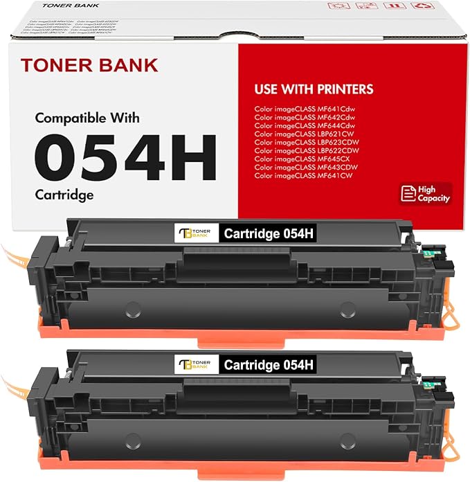 Toner Bank 054H 054 Toner Cartridge Replacement for Canon 054H 054 Black CRG054H Color ImageCLASS MF644Cdw MF642Cdw LBP622Cdw MF641Cw MF644 MF642 MF622 MF641 LBP620C MF640C Printer Ink 2-Pack