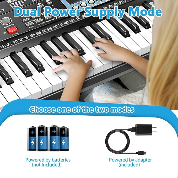 61 Key Keyboard Piano for Beginners w/Stand Bench, Lighted Keys in Follow | Dual Power Mode,Teaching Mode,70 Demos,200 Tones/Rhythms,Pitch Bend Key Drum Dual Key Metronome Chord Sync Sustain Program