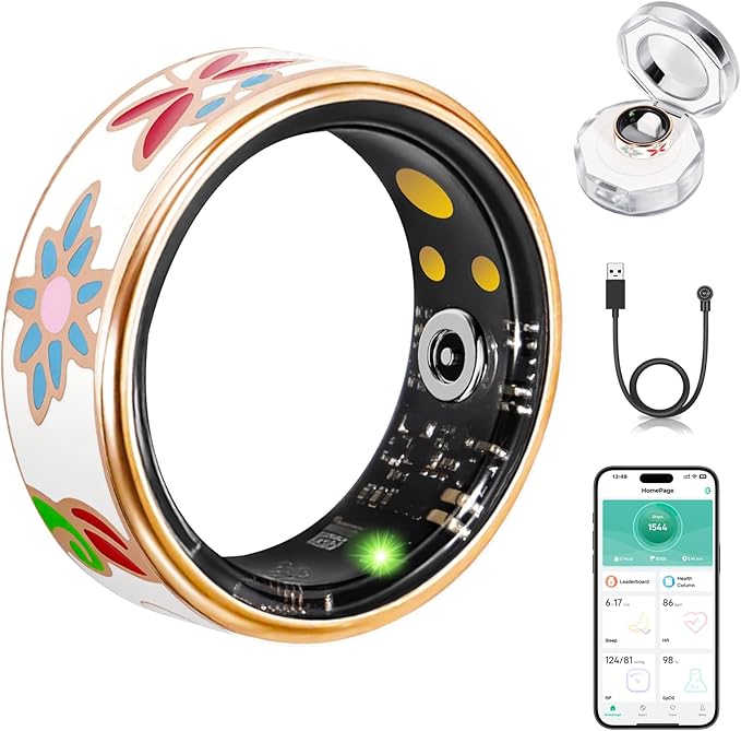 Smart Ring for Women and Men - IP68 Waterproof Health Tracker Ring with Heart Rate, Step Counting, Sleep Monitoring, No Subscription Fee for iPhone/Android, Enamel Rose Gold 9#