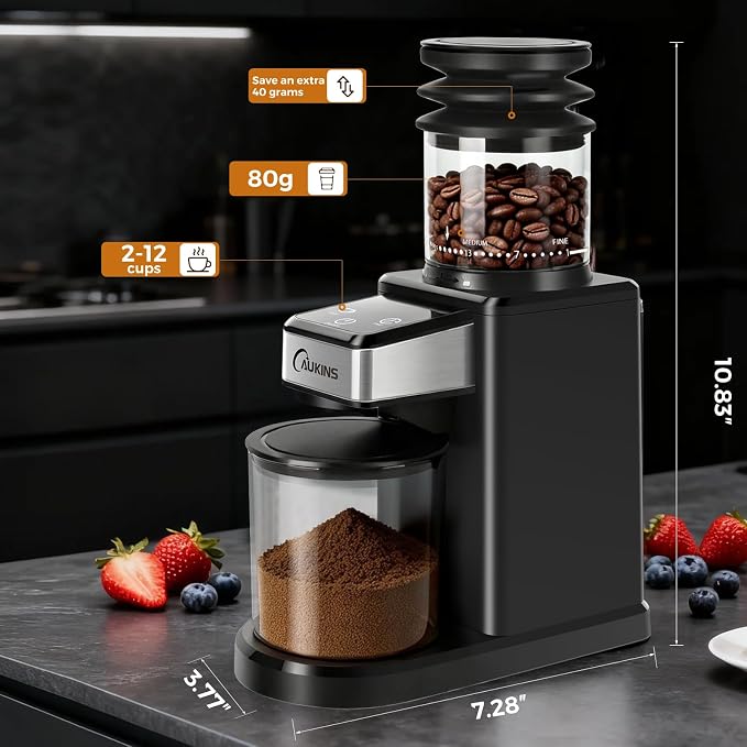 Electric Coffee Grinder for Home & Office: Automatic Conical Burr Coffee Grinder wtih 25 Precision Grind Settings - 120g Expandable Hopper & Low Noise&Durable Design Perfect for Multi-Cup Brewing