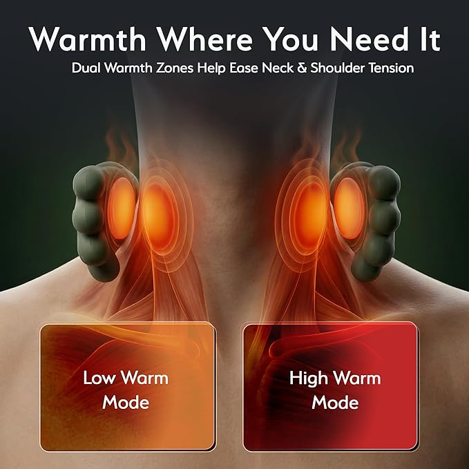 Neck Massager with Heat for Pain Relief – Shoulder & Neck Massager with Hands, Simulated Human Hand Massager, Deep Tissue Shiatsu, Cordless Portable Neck Massager with Adjustable Strap