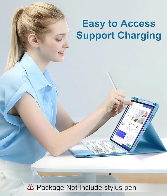 Harvopu Compatible with iPad Air 11 Inch & Air 5th/ Air 4th Generation Case with Keyboard - Multi-Touch Trackpad, 7-Color Backlit, Detachable Folio Keyboard Cover for Air 11-inch M4/M3/M2 (Sky Blue)