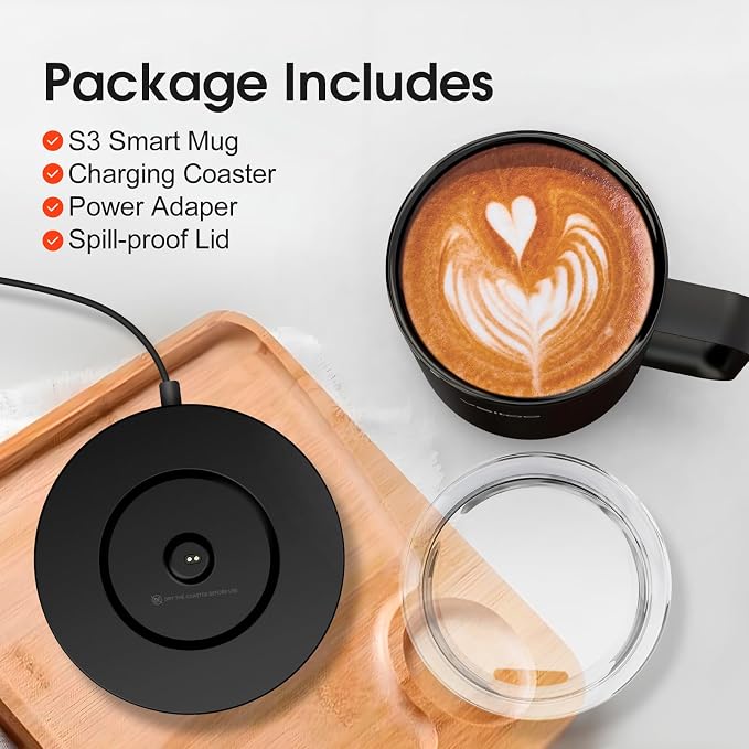 Vsitoo S3 12oz Heated Espresso Mug, Smart Self Heating Coffee Mug for Espresso Lovers, AI Auto-Sensing Temperature Control 120-150℉, Rechargeable Mug Warmer, 316 SS IPX7, Gift for Women Men, Black
