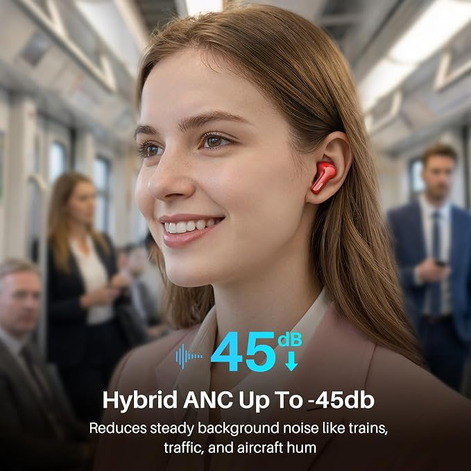 TOZO Hybrid Active Noise Cancelling Wireless Earbuds with 6 Mics AI Clear Call Ear Buds 68H Playtime with LED Display 32 Preset EQs via APP Bluetooth 5.3 IPX8 Waterproof in Ear Headphones