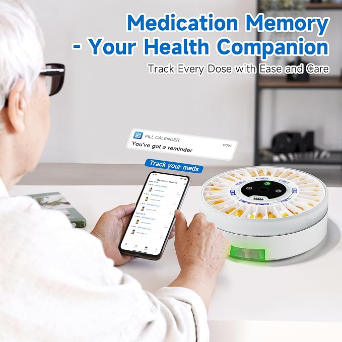 Zoksi Premium 31-Slot Automatic Pill Dispenser with Fingerprint & Key Lock, Smart Medication Organizer with Alarm & Light, Electronic Pill Organizer for Elderly & Forgetfulness