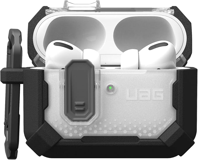URBAN ARMOR GEAR UAG Designed for AirPods Pro 3rd Gen Case, Rugged Military Grade Drop Proof Protective Cover with Detachable Carabiner Clip & Secure Lip Closure, Plasma Black