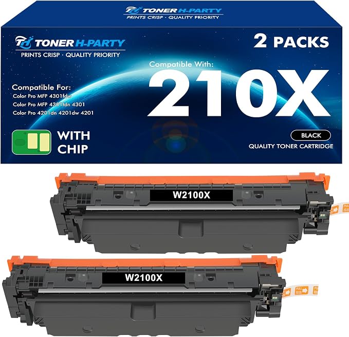 210X Toner Cartridges Black 210A 210 Compatible for HP 210X 210A Toner Cartridges for HP Color LaserJet Pro MFP 4301fdw 4201dn 4301fdn 4301 4201dw W2100X W2100A Series Printer (2 Black, with chip)