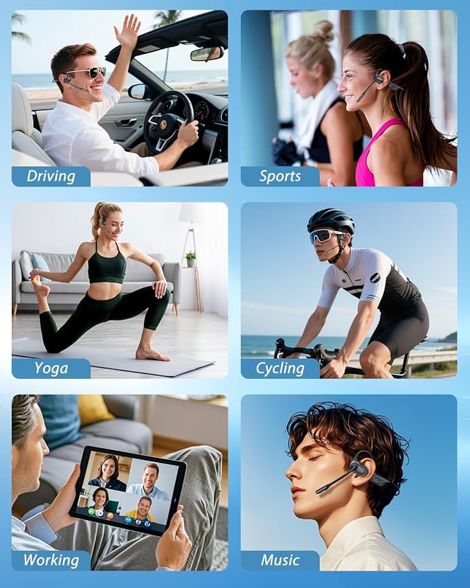 Open Ear Headphones with Mic, 28g Sweatproof Bluetooth Headset with Noise Cancelling & Mute, 20H, Dual Connect, Trucker Bluetooth 5.4 Wireless Headset with Mic for Work, Workout, Driving Call