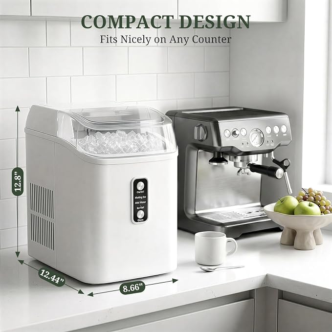 Nugget Ice Maker Countertop, 6-Min Fast Chewable Pellet Ice, 24lbs/24H Portable Ice Machine with Self-Cleaning, Ice Full & Low Water Indicator, Basket & Scoop for Home, Party, RV, Camping (White)