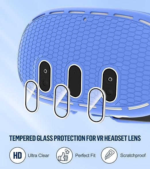 Silicone Cover Set Compatible with Meta/Oculus Quest 3 Accessories, Controller Grips, VR Shell Cover, Facial Interface Cover, Protective Lens Cover, Tempered Glass Lens Caps, Not Fit Quest 3S