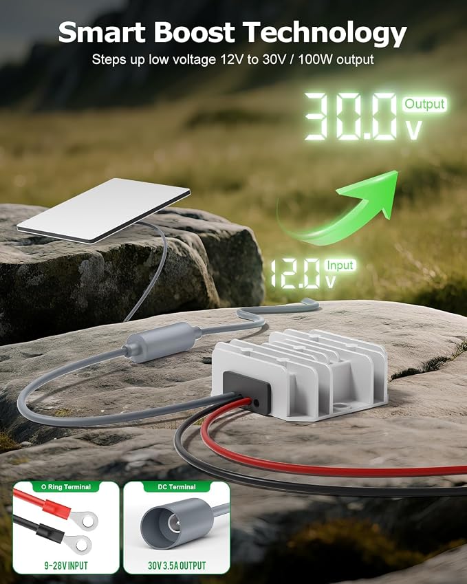 Starlink Mini 12V Adapter DC Step Up Converter 12V to 30V 3.5A Smart Boost Starlink Mini Power Supply Cable Battery Pack for RV Accessories 9-28V Input with Waterproof DC Port No Voltage Drop