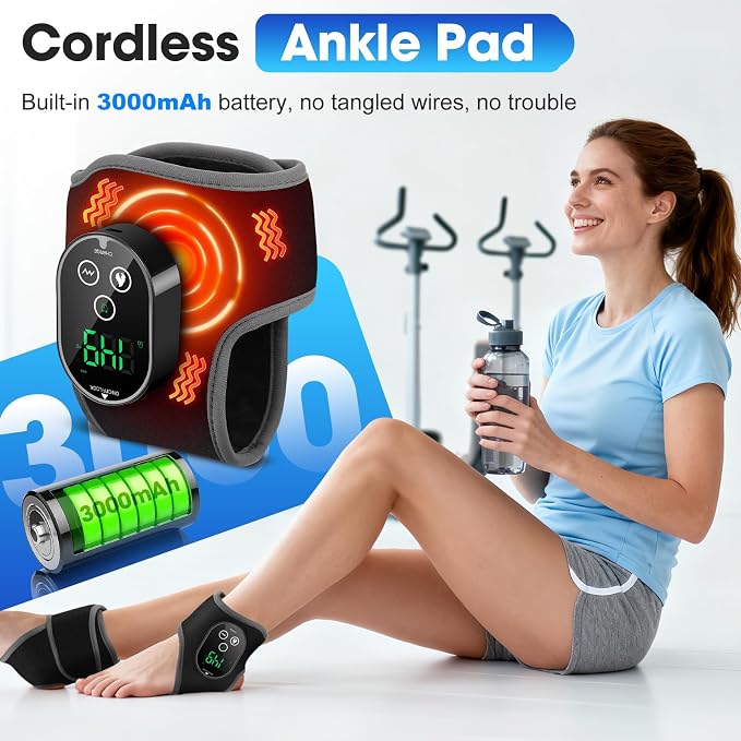 2PCS Cordless Neuropathy Foot Massager, Ankle Heating Pad for Pain Relief, Rechargeable Foot and Ankle Massage for Circulation, Heated Ankle Wrap, Black