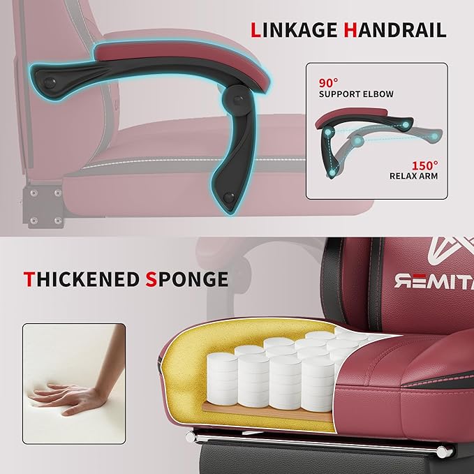 Gamtimer Gaming Chair with Footrest, Ergonomic Computer Chair, PU Breathable Material with Headrest and Lumbar Support, Suitable for Silla Gamer and Adults