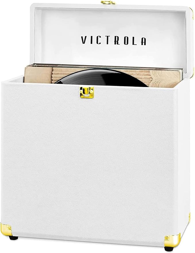 Victrola Vintage Vinyl Record Storage and Carrying Case, Fits all Standard Records - 33 1/3, 45 and 78 RPM, Holds 30 Albums, Perfect for your Treasured Record Collection, White, 1SFA (VSC-20-WHT)