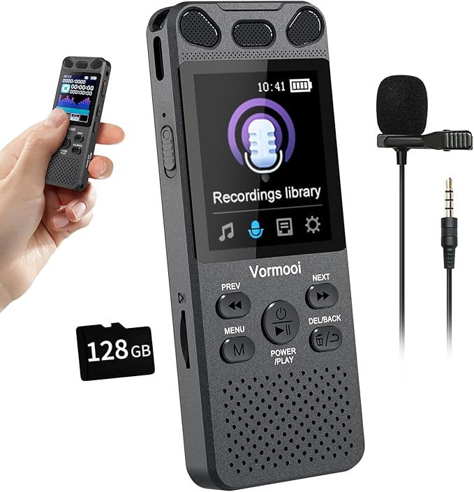 160GB Digital Voice Activated Recorder 110h Battery Time, 2.15" Color Screen Audio Recorder Dictaphone with External Mic, Vormooi USB-C Tape Recorder with Playback for Class Lecture Meeting