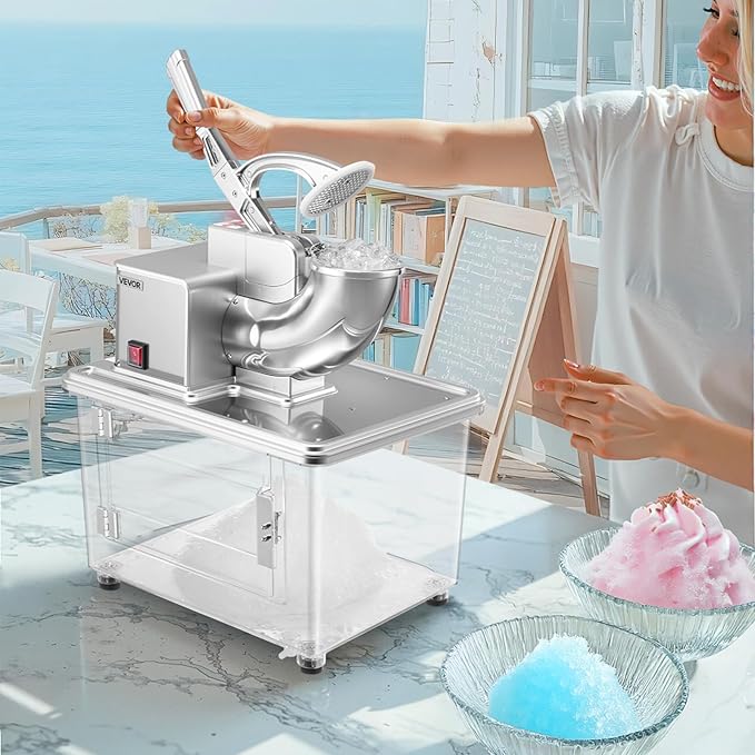 VEVOR Commercial Ice Crusher 661LBS/H, 350W Electric Snow Cone Machine with 4 Blades, 2000RPM Stainless Steel Shaved Ice Machine with 11 Gal Crushed-Ice Box, for Family Restaurants Bars, Silver
